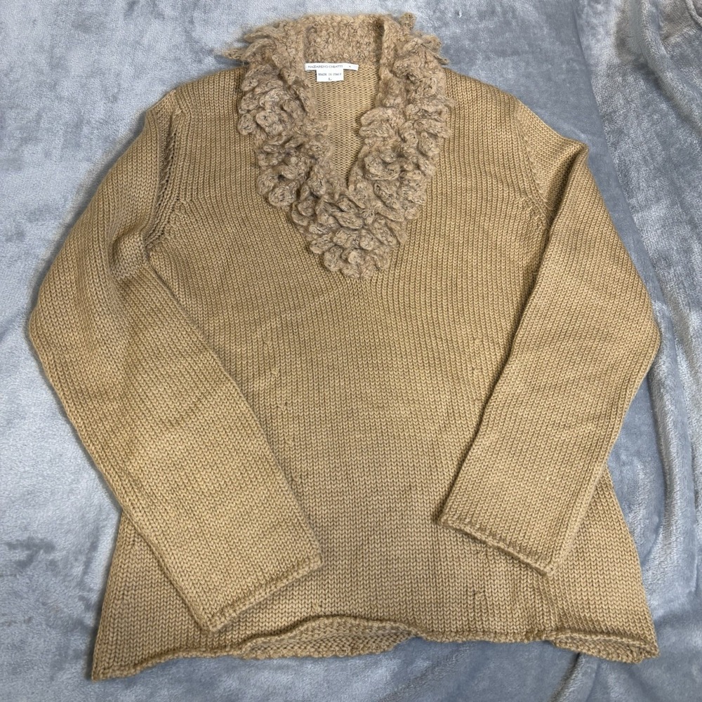 Textured Ruffle V-Neck Sweater in Tan - Picture 7 of 10
